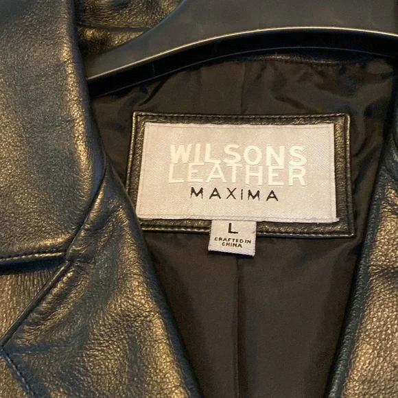 Black genuine leather blazer style button front jacket - Picture 6 of 9